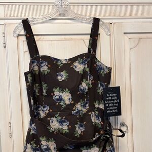 NWT Tuckernuck Brown & Blue Floral Wrap Tasha Midi Dress
